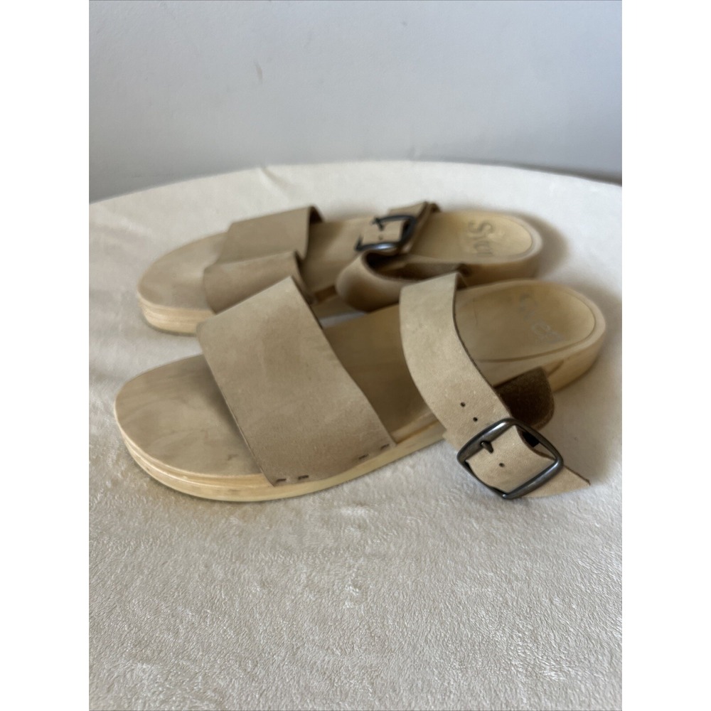 SVEN Original 2 Strap Slip-on Clog Low Flat Sandal Size 40 Beige Tan Nubuck